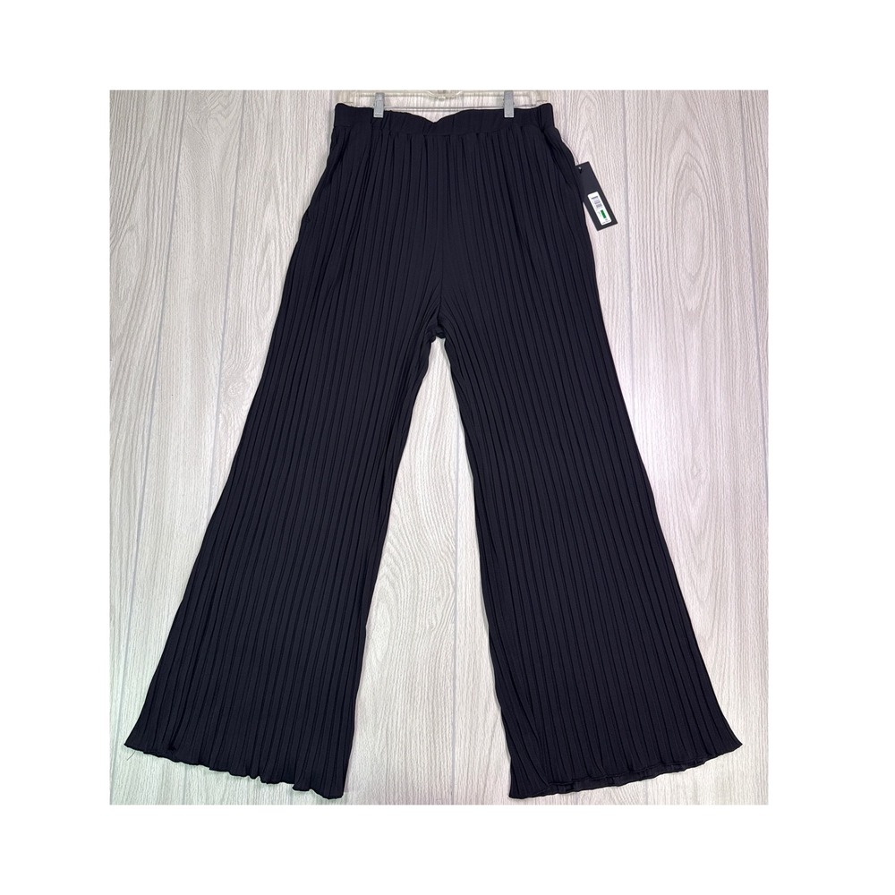 Donna Karan New York Black Ribbed Wide Leg Pants Womens Size L New With Tags